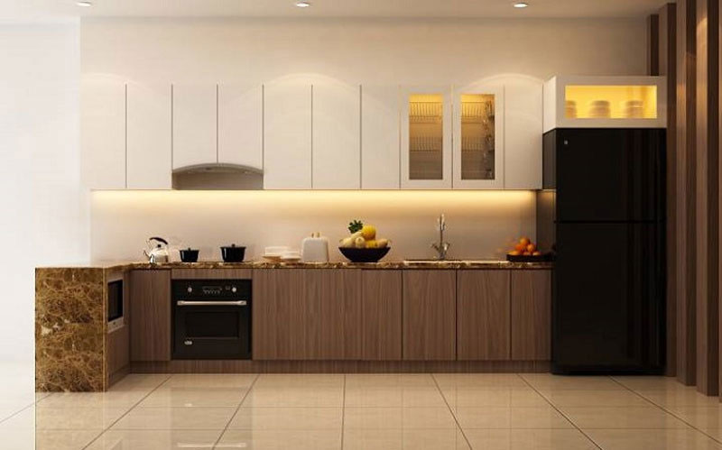Mẫu bếp chữ I có tính thẩm mĩ cao nên được nhiều gia đình yêu thích báo giá 1