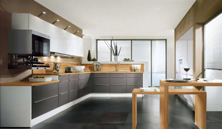 Nội thất căn bếp trắng đen ấn tượng hình chữ L 20