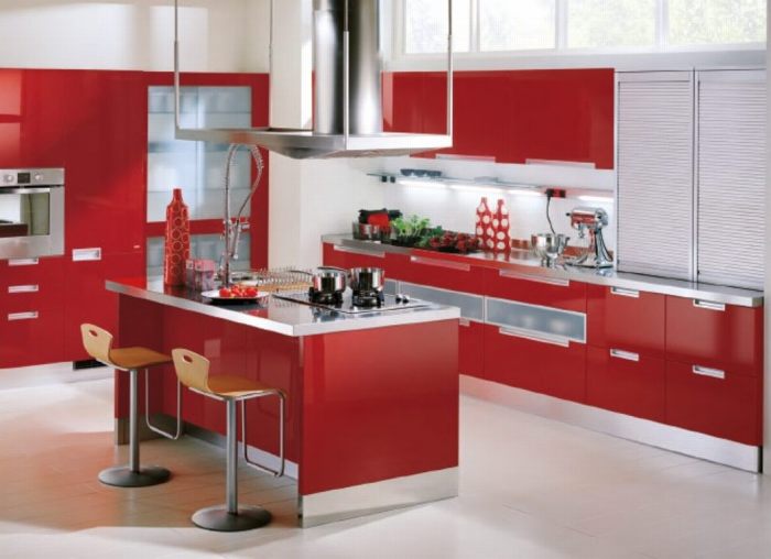 Nội thất nhà bếp đẹp Phối màu đỏ đen trắng 13