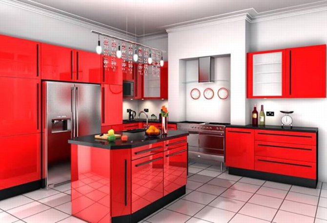Mẫu tủ bếp acrylic màu đó đẹp 2