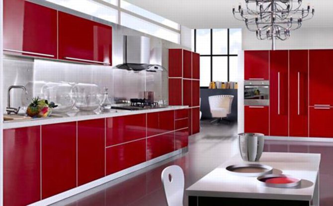 Mẫu tủ bếp acrylic màu đó đẹp 4